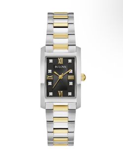 Bulova Classic Two Tone Stainless Steel Diamond Rectangle Women's Quartz Watch, 21mm Model 98P230  Bezel Fixed Brand Bulova Case Material Stainless St
