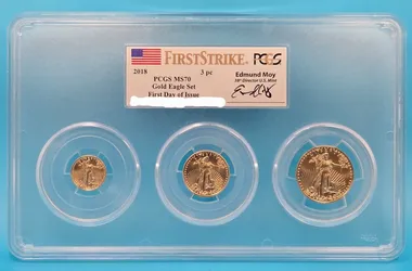 Rare 2018 American Gold Eagle 3 Coin Set PCGS MS70 First Strike First Day Issue