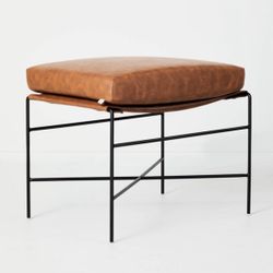 Faux Leather & Metal Ottoman - Black/Brown, Hearth & Hand
