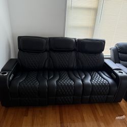 Leather Reclining Sofa & Love Seat Set (Gently Used) ** FULLY LOADED**