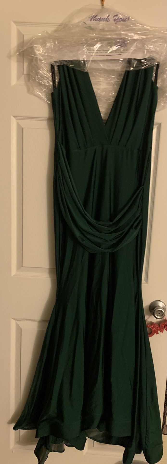 Formal Gown: Hunter Green - Low V-Neck (Front & Back)