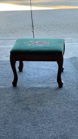 Vintage green floral needlepoint footstool
