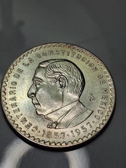 1957 Mexico 5 Pesos Silver Coin - Constitution Centennial - Benito Juarez