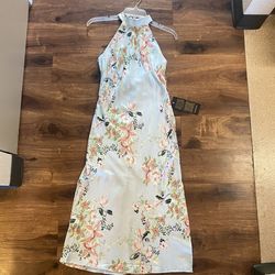Brand New Woman’s Bebe brand Mint Blue Floral Halter Mini Dress Up For Sale