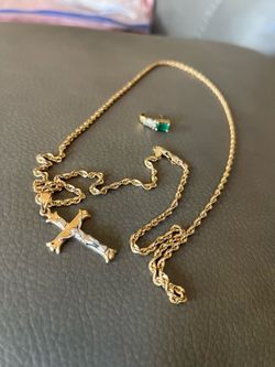 10k chain and charm 14k and Emerald and diamond earring
