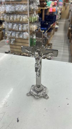 Cruz de San Benito Silver 8" con Base, St Benedict Crucifix 19967
