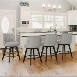 Set of 4 Set of 4 swivel bar Stools for kitchen counter . Grey  new in box