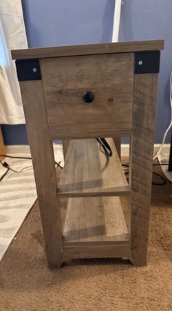 Side Table Nightstand With Sliding Top And USB And C Outlets Inside