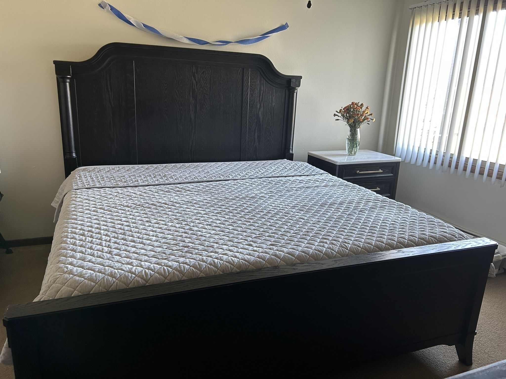 Welltern King Panel Bed with Mirrored Dresser and Nightstand For Sale