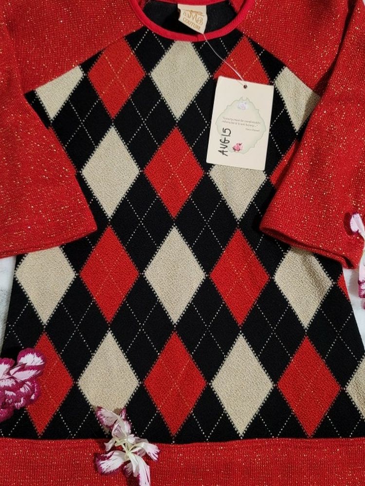 NWT Mia Belle Baby Couture 3T Girls Long Sleeve Argyle Tunic Top