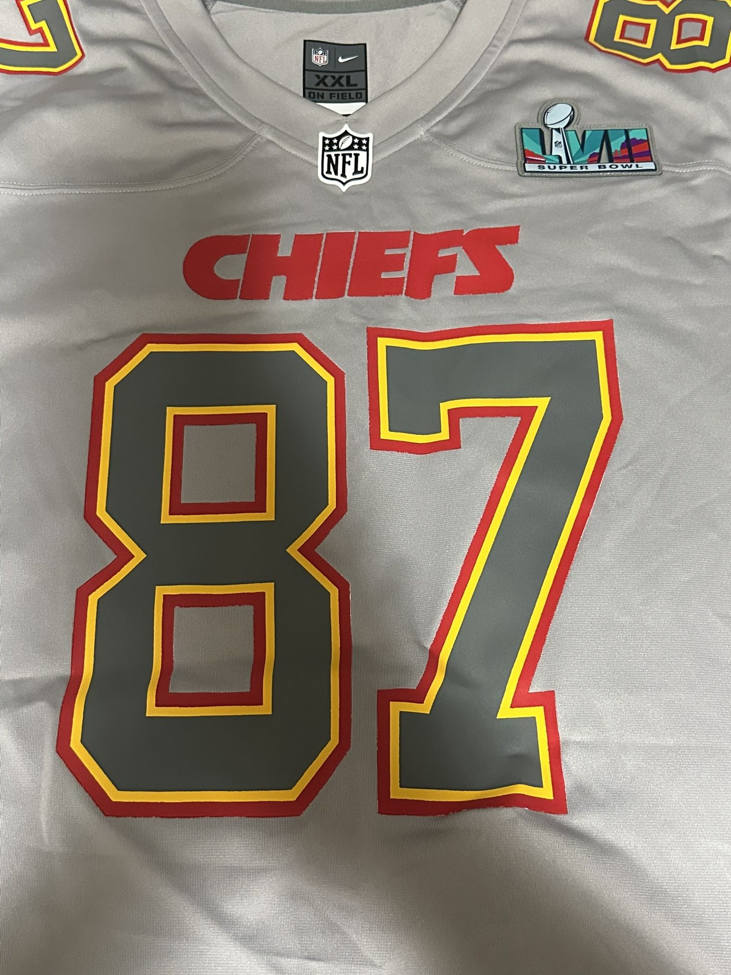 Travis Kelce Kansas City Chiefs Grey NIKE Super Bowl Jersey Size XXL