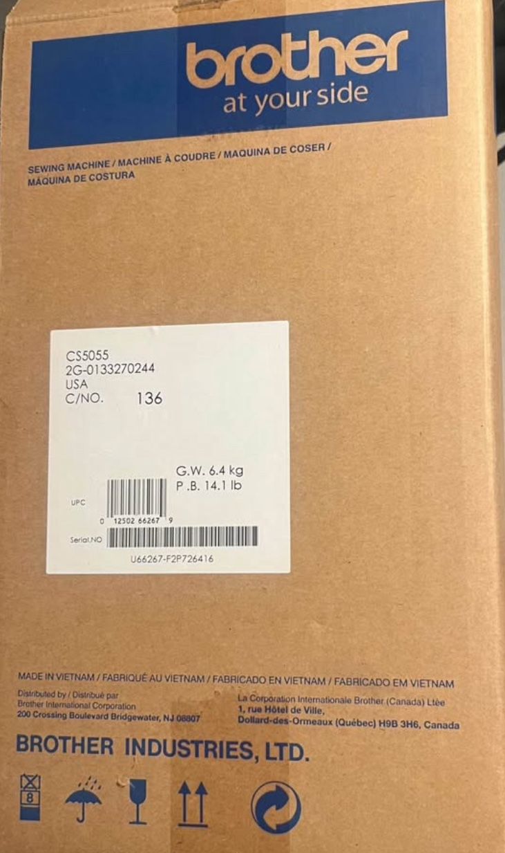 Brother CS5055 Computerized Sewing Machine, 60 Built-in Stitches, LCD Display, 7 Included Feet, White