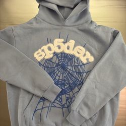 Baby Blue Sp5der Hoodie With Rhinestones Men’s Wear Size Medium 1:1