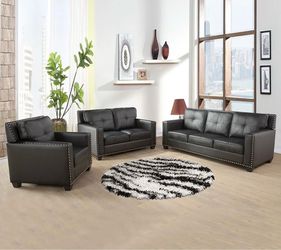 Black leather three piece couch set