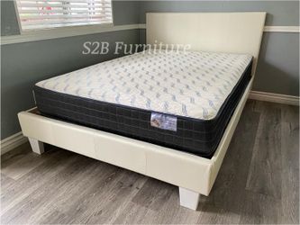 Queen White Platform Bed With Ortho Mattress Included!!