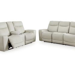 100% Leather Power Recliner Power Headrest Sofa And Loveseat 