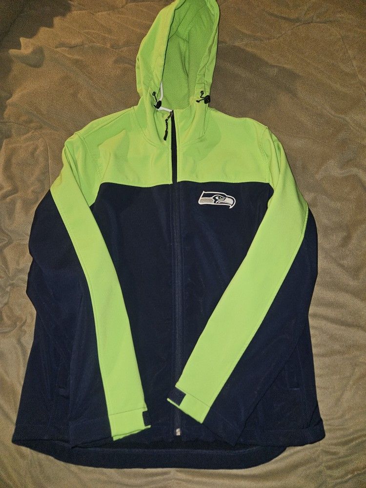 G lll Seattle Seahawks Large Warm Fleece Lined Coat Velcro Wrists Full Zip SIZE LARGE
