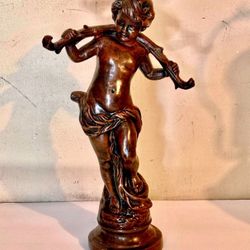 Vintage Bronze Statue Cherub Heavy 15.5” Tall 