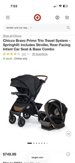 Brand New Chicco Bravo Primo Trio Travel System - Springhill Stroller And Infant Car Seat & Base Combo