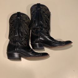 Tony Lama 10 1/2 Black Embroidered Leather Cowboy Boots