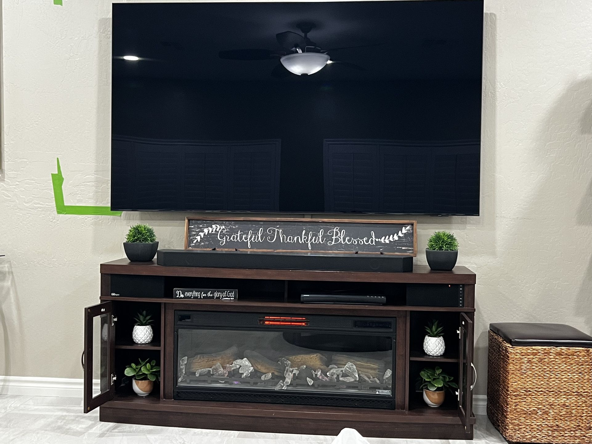 Electric fireplace Console W Bluetooth Speakers