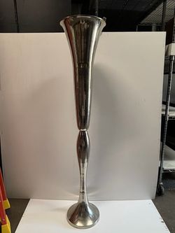 Tall Silver Metal Trumpet Vase