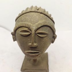 Africa Ghana Brass Mask Head On Pedestals 3.5" Tall