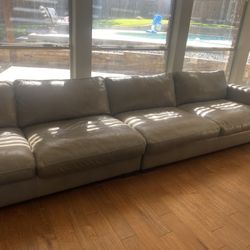 Macy's Leather Extra Long Grey Couch