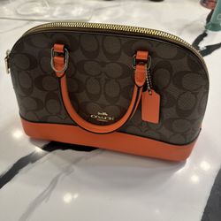 Coach Neon Orange Leather Handbag With Leather Strap