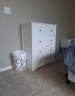 White 4-Drawer Dresser with Gold Knobs