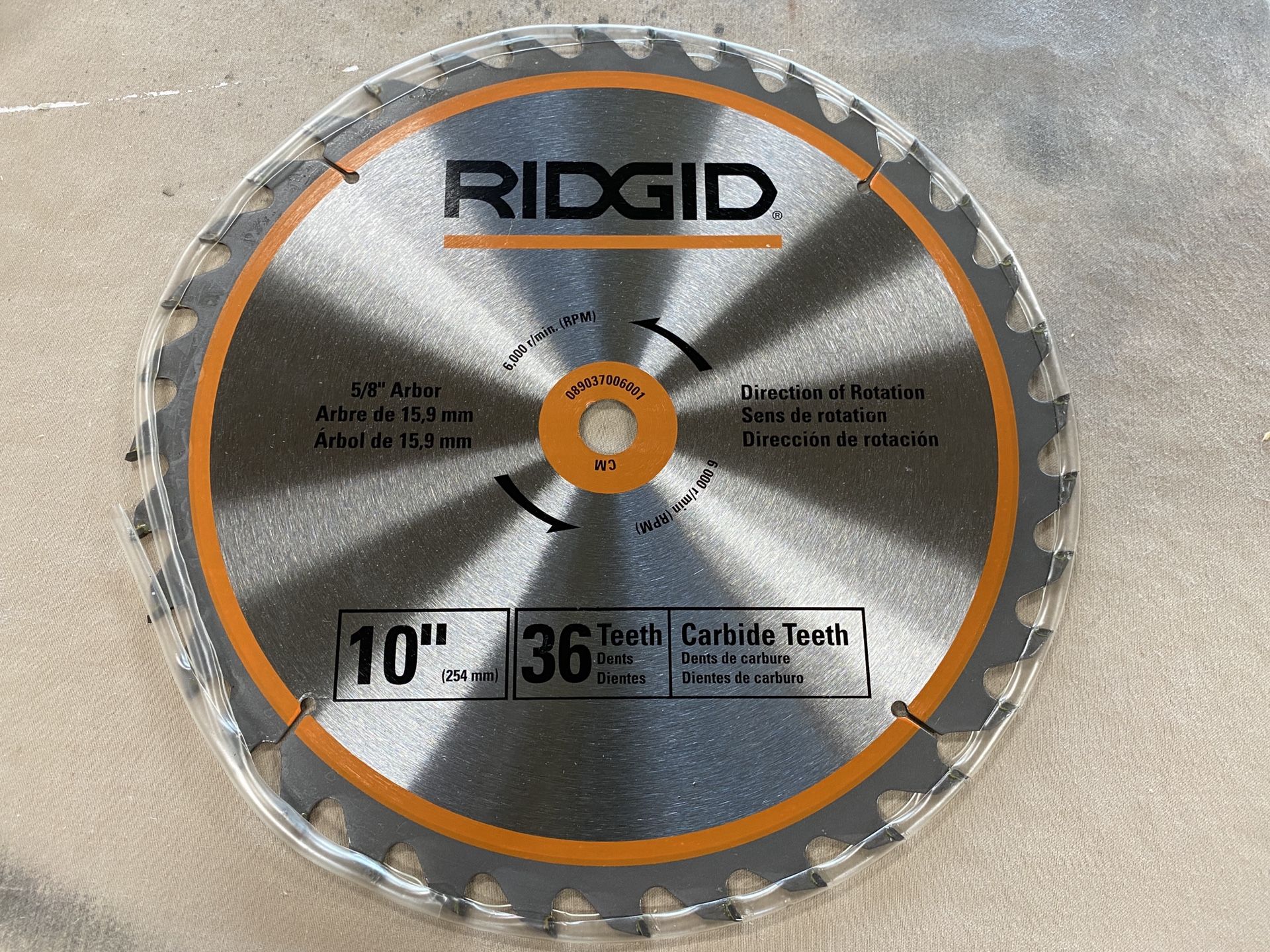 Ridgid 10" Carbide 36 Teeth Saw Blade 5/8" Arbor