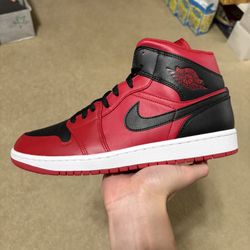 Size 11 - Nike Air Jordan 1 Mid Reverse Bred Black Red 2021