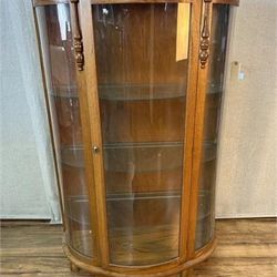 Vintage Oak Bow Front Curio Cabinet 