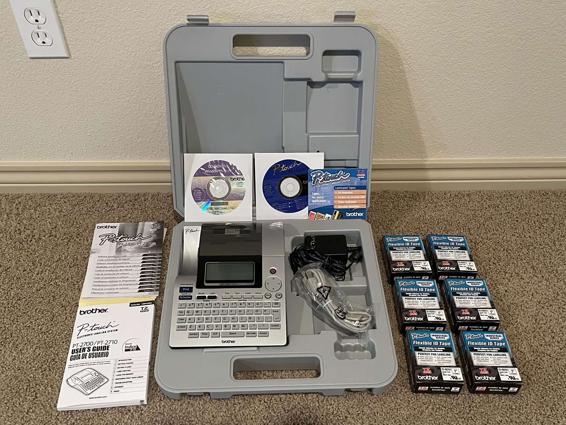 New P-Touch PT2700 / PT2710 Labeling System With Case Of 6 New Cartridges