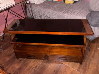 Wood TV Stand with Glass Top and Drawers