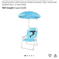 PLULON Kids Beach Chair with Umbrella Folding Lawn and Camping Chair with Summer Shade for Beach, Pool, Travel and Outdoor (for 1-5 Years Old)
