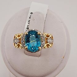 14k gold diamond and apatite ring