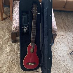🎸🎶 Washburn Rover Travel Acoustic RED Guitar😍 W/Hard Bag And DVD 📀 
