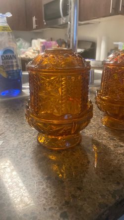 Indiana Glass Amber "Stars & Bars" Fairy Lamp