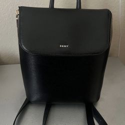 DKNY Black Leather Bryant Top Zip Backpack