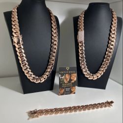 (Set) 2 - Chain 1 - Bracelet 20mm Miami Cuban Link Yellow Gold Plated Necklace