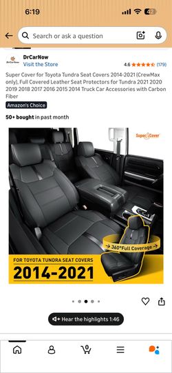 Toyota Tundra CrewMax Seat Covers 2014-2021 Black Leather
