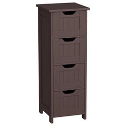 New Bathroom Floor Cabinet Wood Free Standing Storage Organizer with 4 Drawers Brown