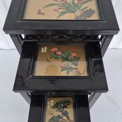 Chinese Hand Crafted Nesting Tables Set Of Three Oriental Asian Artwork 