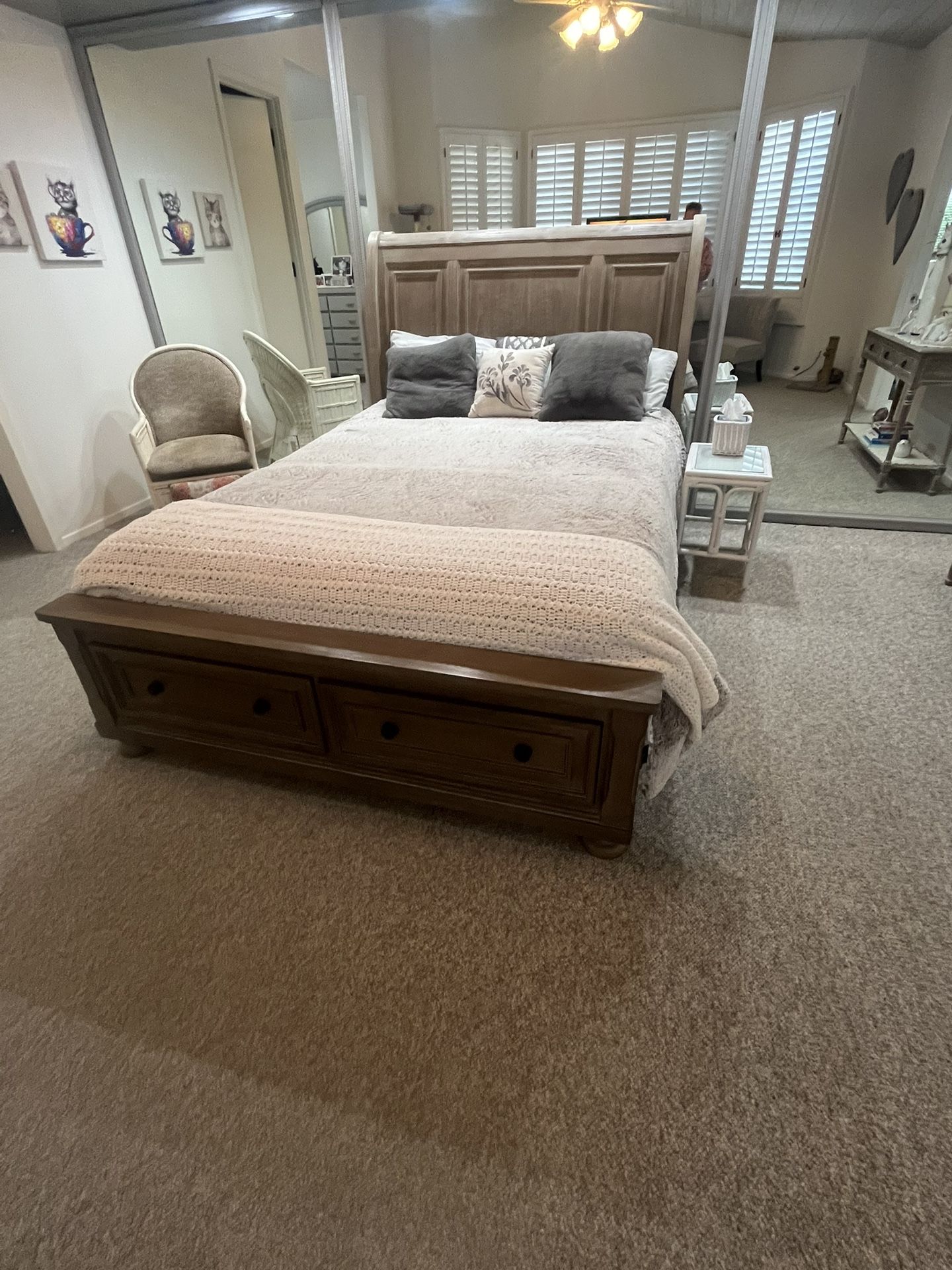 Vandenmore Queen Storage Sleigh Bed/Dresser, Entry Table, 2 Chairs.