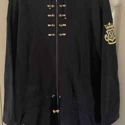 St. John Sport By Marie Gray- Black/gold Zippered Hoodie Sweatshirt Size Medium