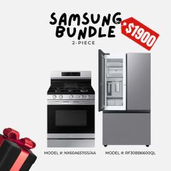 Samsung 2 Piece Kitchen Bundle - Gas Range With Airfryer & Bespoke French Door Refrigerator 