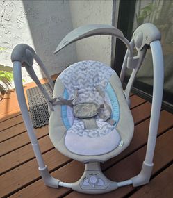 Ingenuity ConvertMe 2-in-1 Compact Portable Automatic Baby Swing & Infant Seat, Battery-Powered Vibrations, Nature Sounds, 0-9 Months 6-20 lbs (Raylan