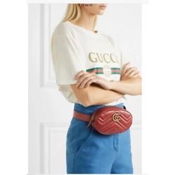  FASHION  MARMONT QUILTED LOGO GG BELT  LEATHER BAG 