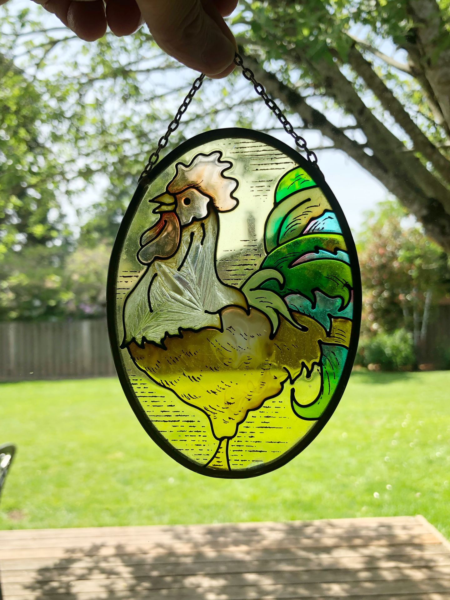 Oval stained glass rooster wall hanging